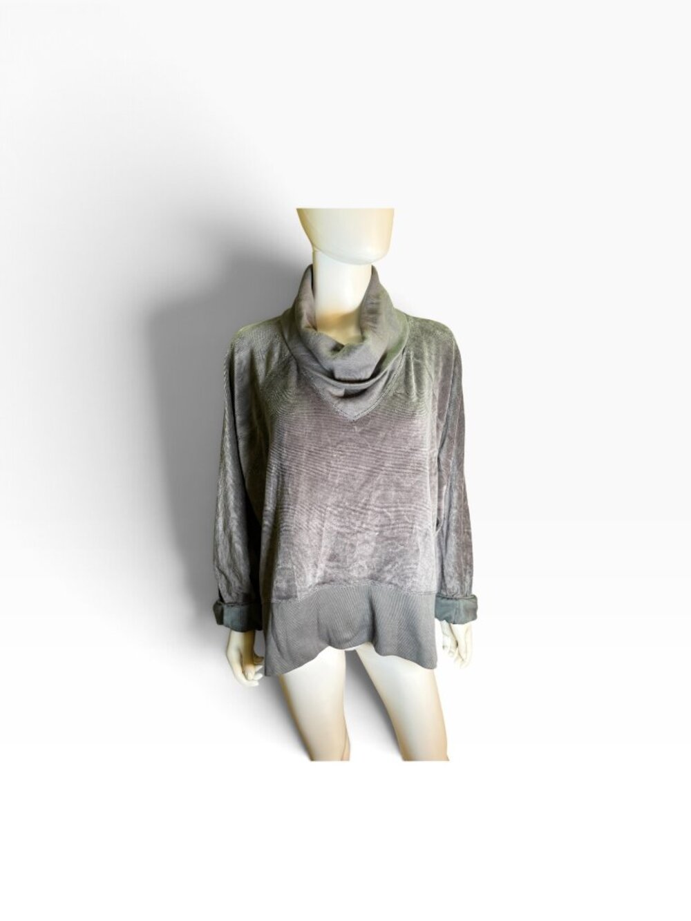 Free People Movement Oversized Cowl Neck Gray Velvet Sweatshirt Hi Lo XL EUC